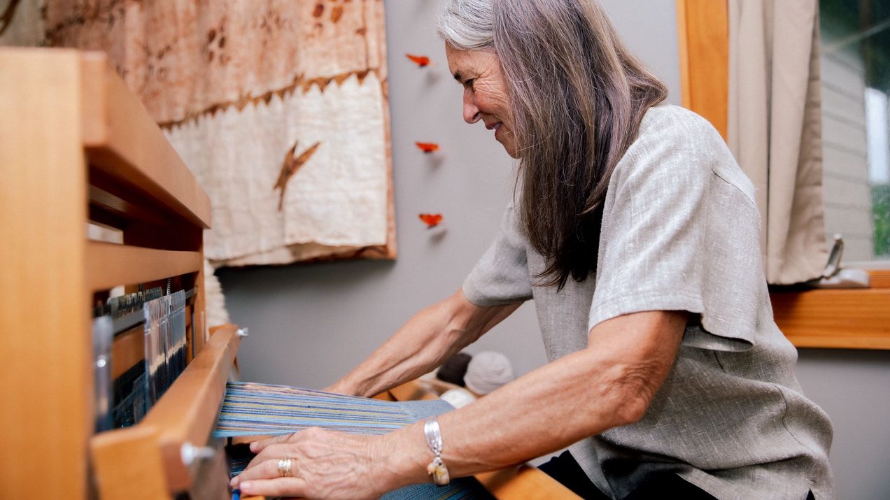 Fiber Artist Peggy Eckel from Warp7wvr in Leicester during filming for the Blue Ridge Craft Trails