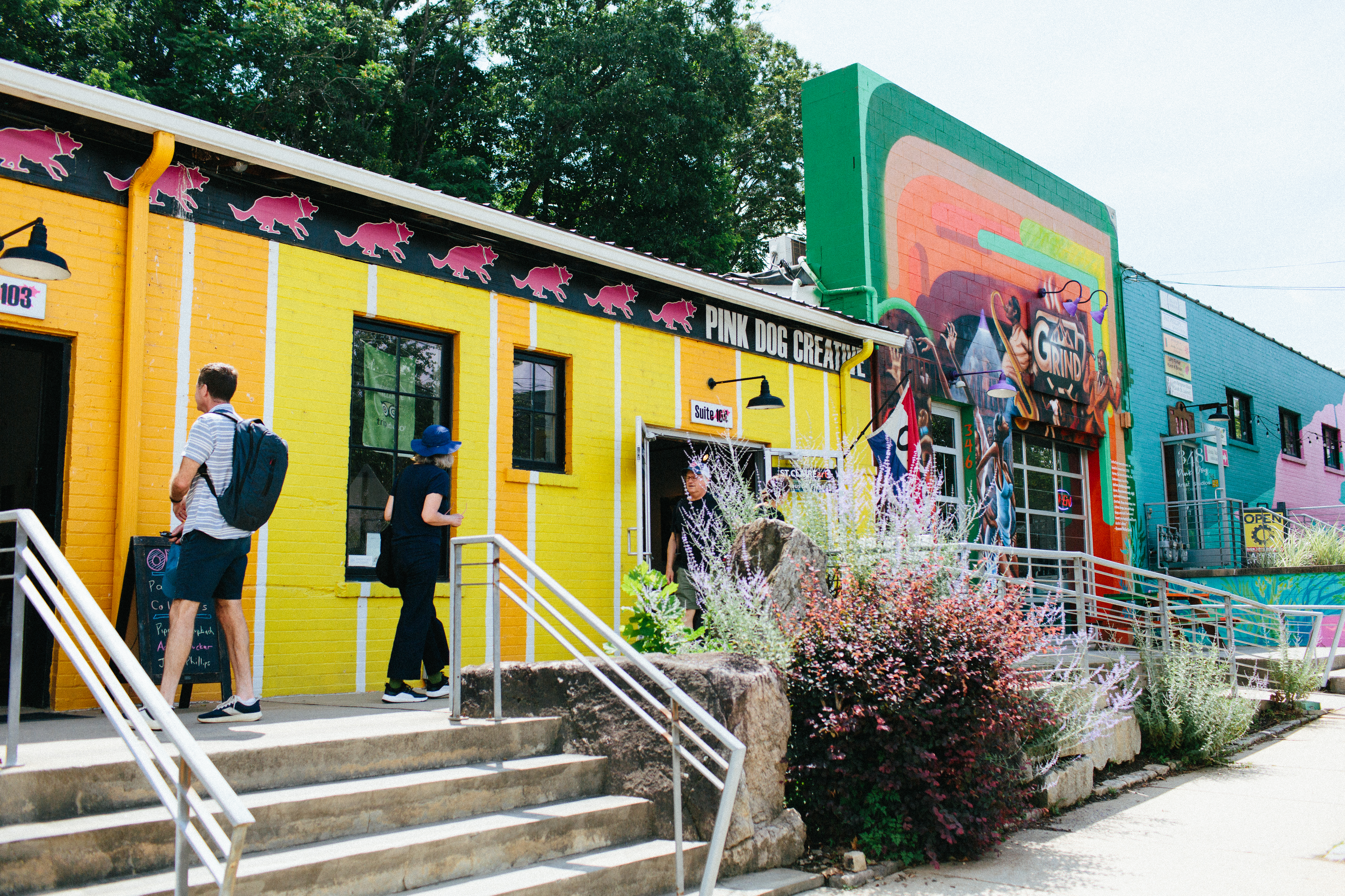 The outside of Pink Dog Studios in Asheville