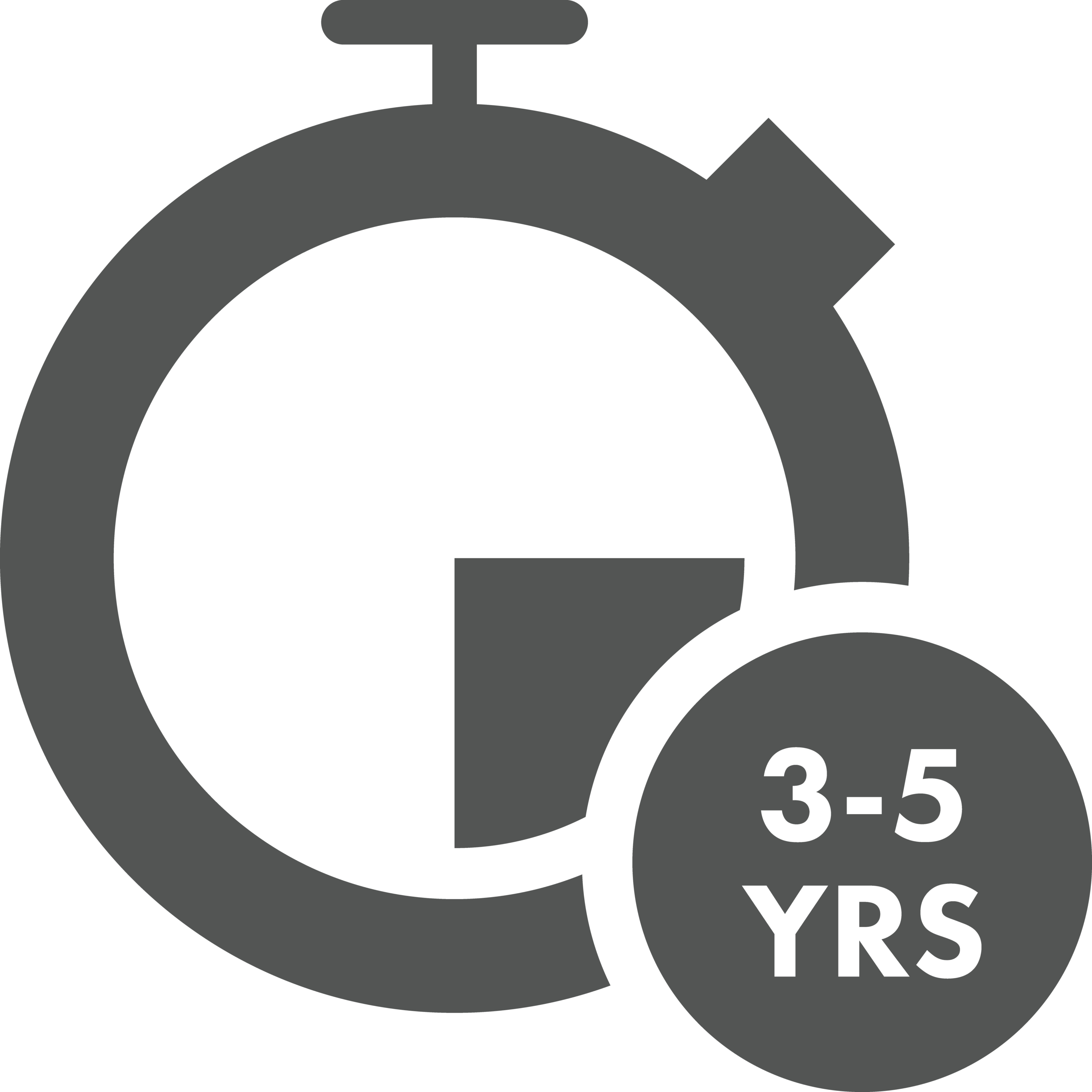 Graphic badge showing the text '3-5 YEARS' on a dark circular background (decorative illustration).